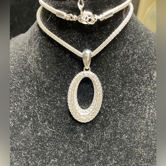 Monet Silver Tone Oval Braided Pendant & 18” Diamond Chain - Picture 2 of 5